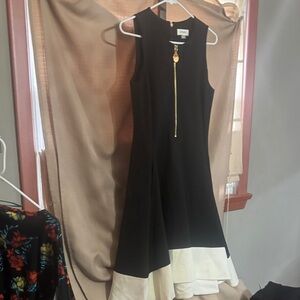 DKNY Black and Cream Midi Dress